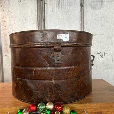 Antique metal hat box