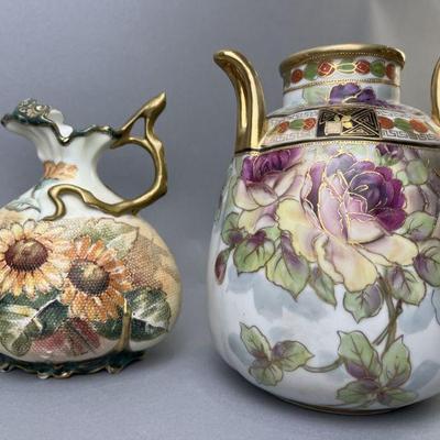 Lot 186 | Art Nouveau Hand Painted Nippon Vase & Pitcher
