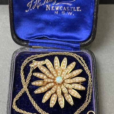 Lot 180 | Antique 14K Gold, Opal & Seed Pearl Pin/Pendant
