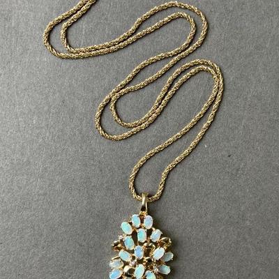 Lot 8 | 14K Gold Chain & Italian Faux Opal Pendant
