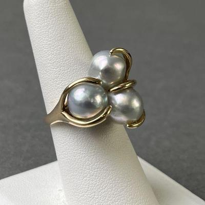 Lot 29 | 14K Gold Ring & Australian Silver Blue Pearls
