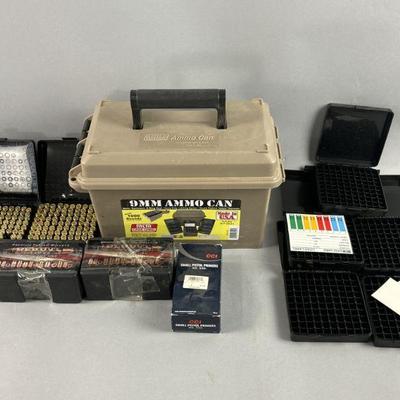 Lot 190 | 9MM Ammo Can, 9MM Ammo, & More
