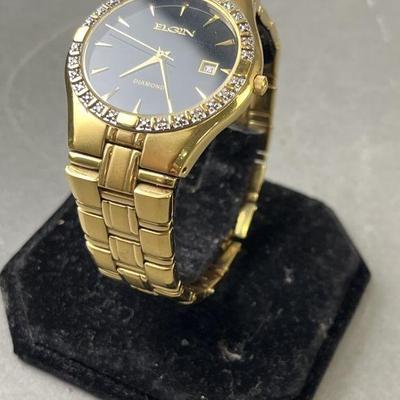 Lot 147 | Elgin Diamond Chip 14K Gold Plated Men’s Watch
