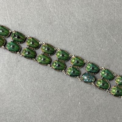Lot 172 | 1920s Iridescent Beetle Egyptian Revival Bracelet
