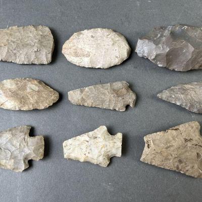 Lot 129 | 9 Large Stone Arrow Heads
