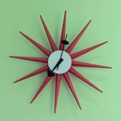 George Nelson Red Sunburst Wall Clock.

Measures 18.5” in diameter.