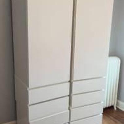 Pair of Muurame Stacked White Dresser Wardrobes.