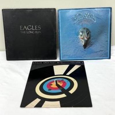 Three Vintage Eagle Record Albums including Vintage Eagles The Long Run Record Album