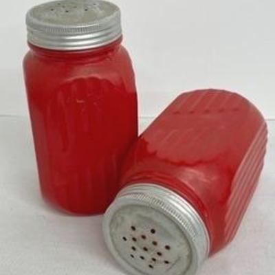  Rare Red Uranium Glass Salt and Pepper Shaker Set

5" tall