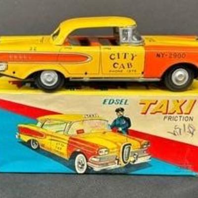 Vintage 1950's Japan Friction Tin Litho Edsel NY City Cab Taxi NY
