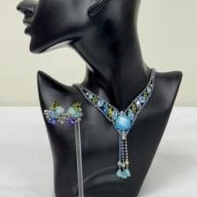 Gorgeous Vintage Rhinestone Necklace and Earrings Set 
