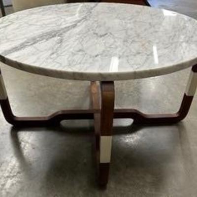 Vintage Mid Century Modern Brown Saltman Round Marble Top Coffee Table 

Measures 15.5 inches tall and 30 inches in diameter. 

Light wear 