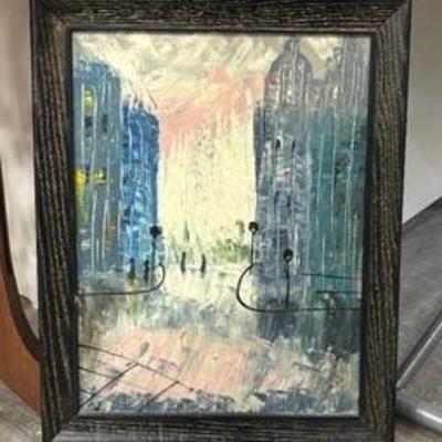 Original Oil on Canvas Framed Vintage Cityscape Artwork 

Neat abstract mid century painting! 

Measures 14.5 x 18.5 inches.