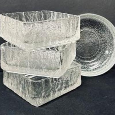 Three 1970's MCM Hoya Glacier Bark Frost Fire Square Dishes