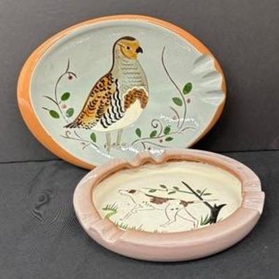Two Vintage Stangl Pottery Ashtrays including a Vintage Stangl Pottery German Shorthaired Pointer Cigar Ashtray
