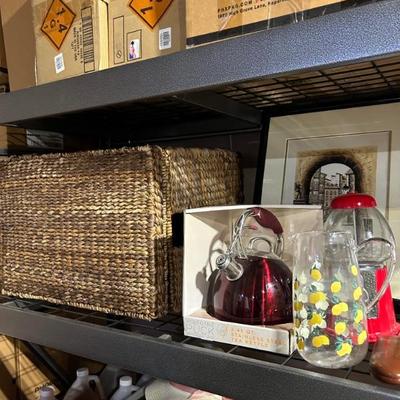 Large basket hamper and household stuff. 