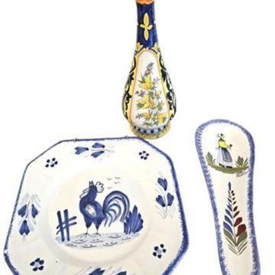 Lot 102   
Hand-Painted Henriot Quimper France Plate, Spoon Rest, and Vase