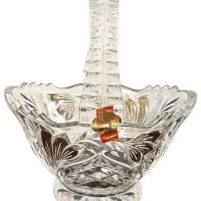 Lot 096   
Bleikristall Clear Crystal Basket Candy Dish with Gold Trim