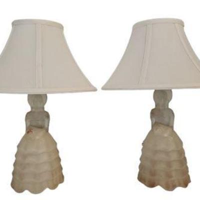 Lot 066   
Pair of Vintage Southern Belle Frosted Glass Table Lamps