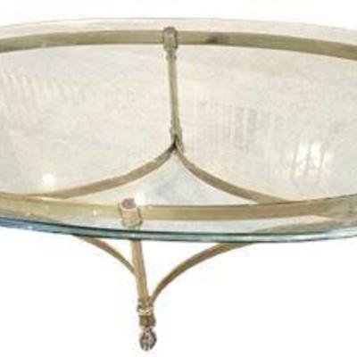 Lot 142   
Hollywood Regency Brass Finish Glass Top Coffee Table