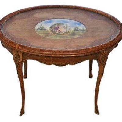 Lot 019 
Antique Tea Table with Removable Tray, Hand Painted and Signed by Artist