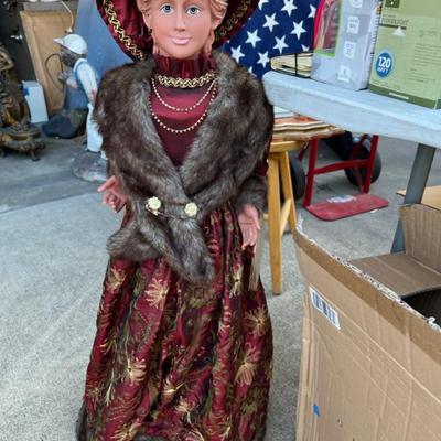 Victorian doll in holiday attire -- great for your Christmas room!