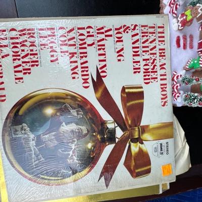vintage Christmas record albums and 45s.