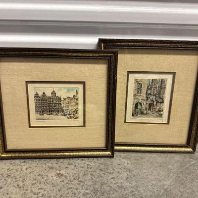 Vintage Framed Prints of Brussels Belgium From The 1930’s, Signed	