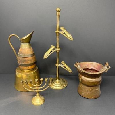 Vintage Brass & Copper Finds: Brass Hand Clip Stand, Menorah, & More	