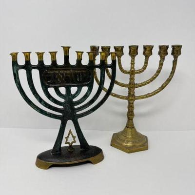 Pair of Vintage Brass Menorahs	