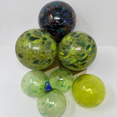 Blown Glass Floats & Ornaments in Green & Purple Hues	