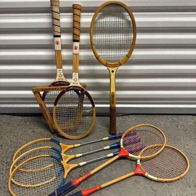 Vintage Tennis & Badminton Racket: Pancho Gonzales &  Victoria Wood +	