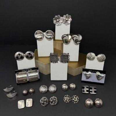 Generous Collection of Vintage Sterling Clip-on Earrings - 328.12g	