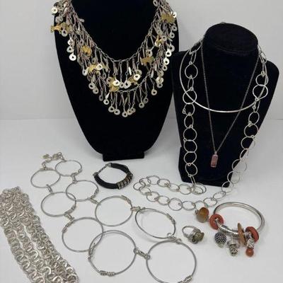 ﻿Boho Chic Jewelry Lot: Link Necklaces, Multi-Strand Bracelet, & More	