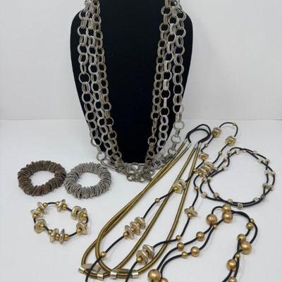 Mixed Metal Jewelry Set: Chain Necklaces, Spring Cuff Bracelets + More	