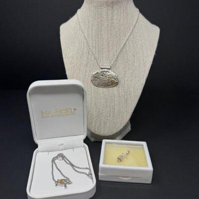 Hawaiian Sterling Trio: 14K Na Hoku Bracelet, Hula Girl & Necklace	