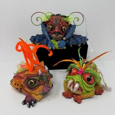 Katherine's Collection Alien Orange, Blue, Green Frogs - New w/ Tags	