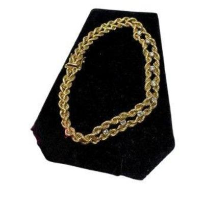 14k Yellow Gold Double Rope Bracelet w/ 9 Diamonds (14.77g)	