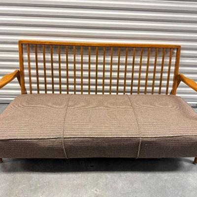 Vintage MCM Scandinavian Design Wood Frame Sofa w/ Slatted Back	