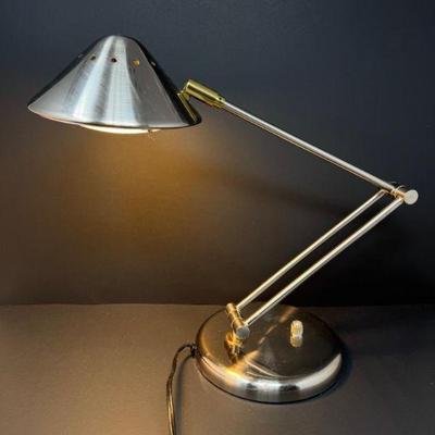 Brass & Silver Tone Desk Lamp w/ Warm Glow Lighting	