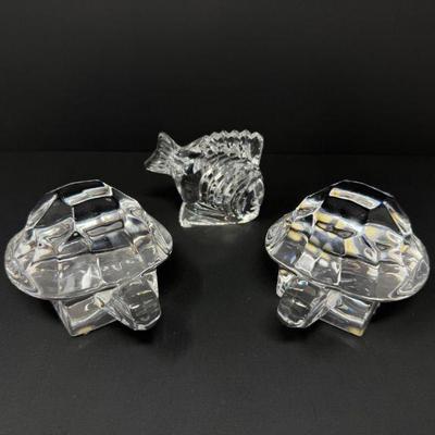 Pair of Orrefors Crystal Turtles & Waterford Crystal Fish	