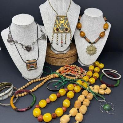 A Global Collection of Vintage Bohemian Jewelry & Basket	