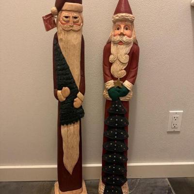 36" Tall, Hand-Painted Wooden Santa Claus Pair by Ransom, New w/ Tags!	