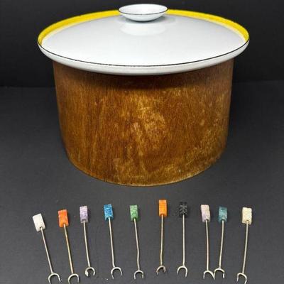 MCM Serving Casserole Pot w/ Carved Stone Tiki Head Appetizer Picks	