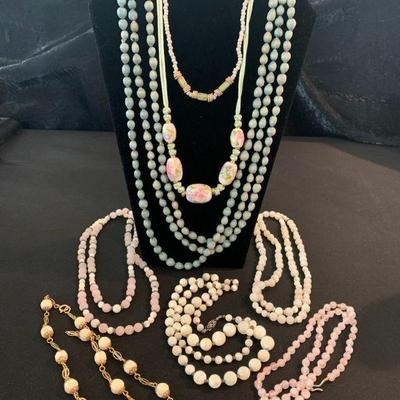 Ot20 assorted beaded necklaces light tones
