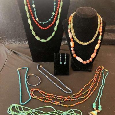 Ot21v assorted beaded necklaces colorful tones