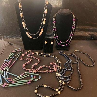 Ot19v assorted beaded necklaces dark tones