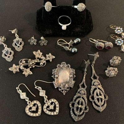 Ot61v marcasite and sterling