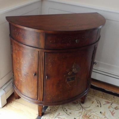 Ethan Allen Edwardian Style Floral Decorated Demi Lune Cabinet