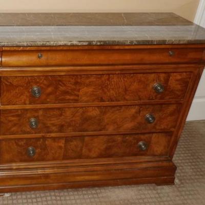 Ethan Allen Edwardian Style Ogee Marble Four Drawer Dresser